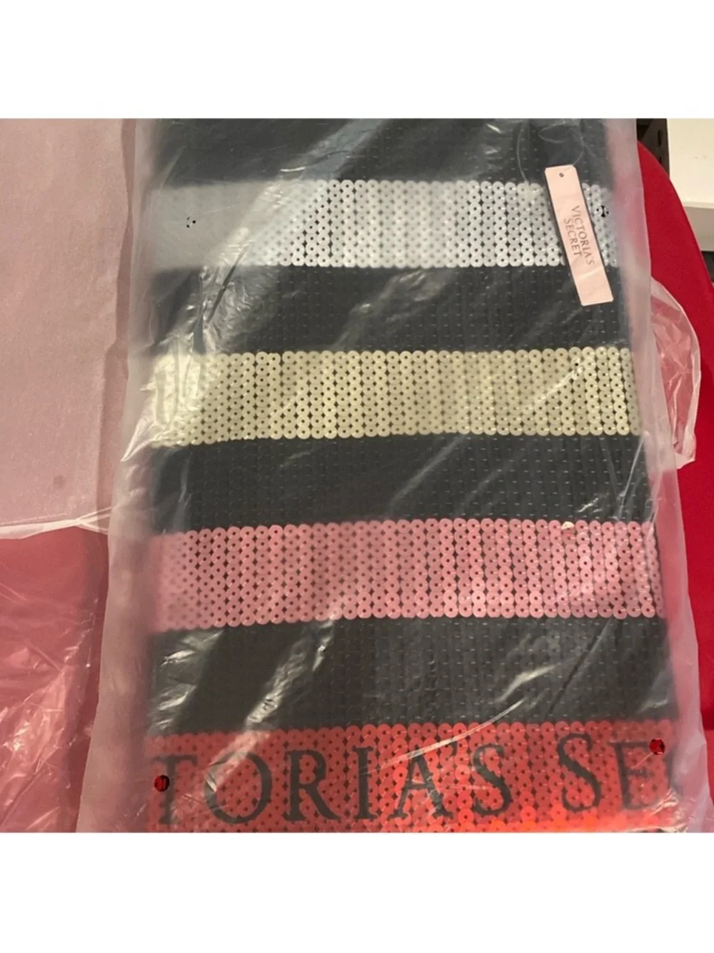 Victoria's Secret Sequined / Black Canvas Logo Toted& Wristlet/NWT